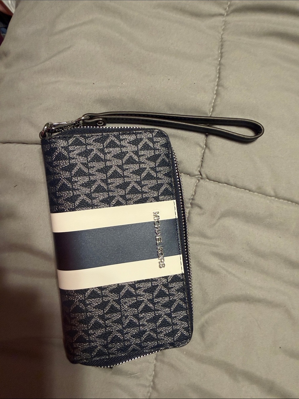 Michael Kors Navy and White Stripe Zip Wristlet